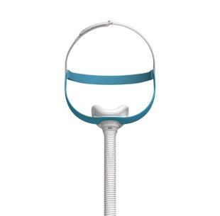 A frontal view of the Fisher & Paykel Evora Nasal Mask with Headgear